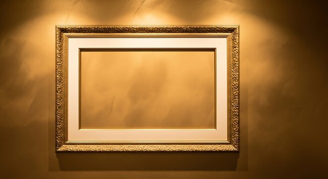 Empty Picture Frame on a Wall with Spotlights.