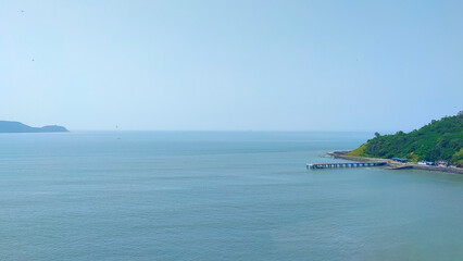 janjira fort ferry point view from the dongari hill in murud in maharashtra in india.