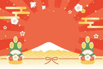 Japanese style new years vector background with Mt. Fuji and the sun rising