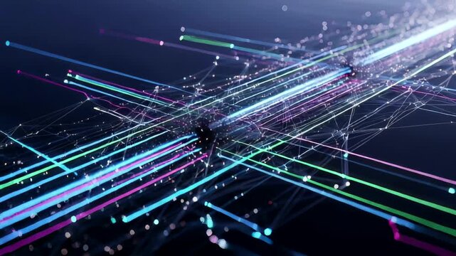 Abstract digital artwork depicting vibrant light trails and connections - Powered by Adobe