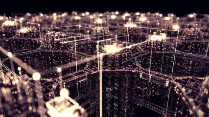 Abstract digital cityscape with illuminated structures and connections - Powered by Adobe