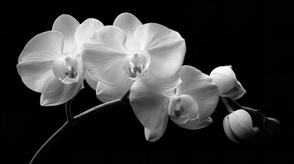 Elegant monochrome orchid blossom showing graceful curves and soft delicate details.