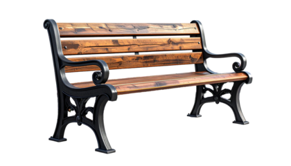 Empty wood and iron park bench cutout