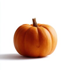 Obraz premium A single, perfect, uncarved orange pumpkin, studio lighting, isolated on a clean white background