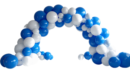 Balloon arch with blue and white spheres
