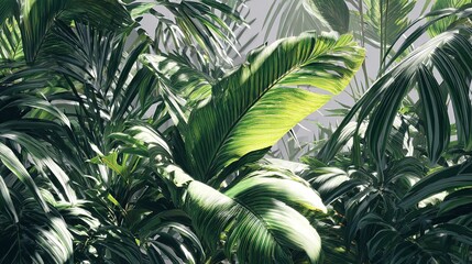 Lush Tropical Foliage: A Captivating Display of Exotic Palm Leaves and Greenery