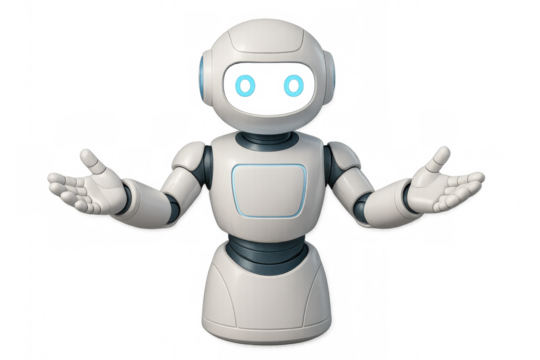 Robot assistant welcoming people, providing information, and interacting with artificial intelligence technology