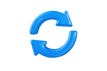 Fototapeta premium Reloading two blue glossy arrows forming a cycle symbol, refreshing digital content, 3d rendering on transparent background