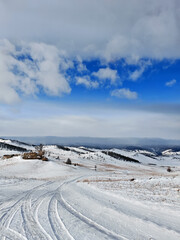 Tazhenranskaya steppe in winter on west coast of Lake Baikal, Siberia