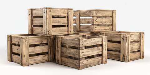 Empty wooden boxes arranged for transport packaging concept