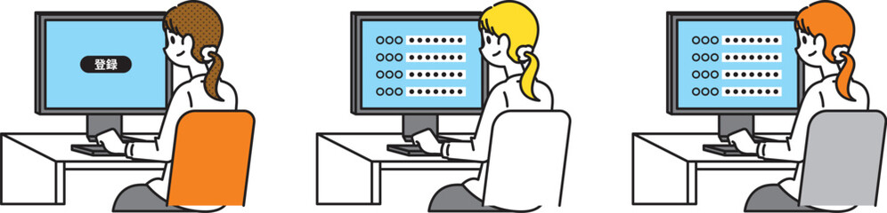 パソコンで登録、申請作業をする若い女性