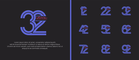 anniversary vector logo set, purple color with handwriting can be use for celebration