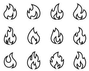 Set of Fire Flame Icons — Burning Flame Vector Collection, Bonfire, Heat, and Fire Symbol Design for Safety and Energy Concepts