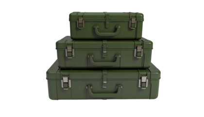 Stacked olive green suitcases