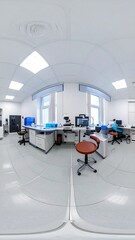 Panoramic view of a sterile, modern laboratory