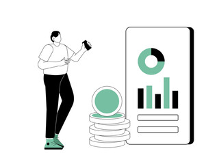 Man doing finance online report. Finance illustration. Flat vector illustration.