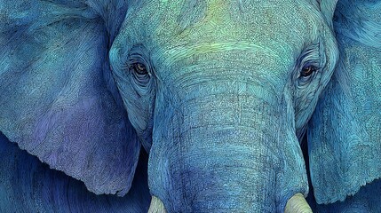 Artistic Elephant Portrait with Blue Tones and Intricate Graphic Detailing
