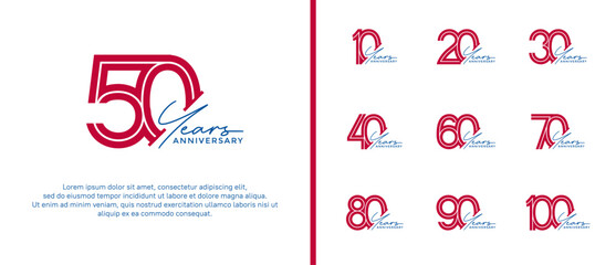 anniversary vector logo set, red color and black handwriting can be use for celebration