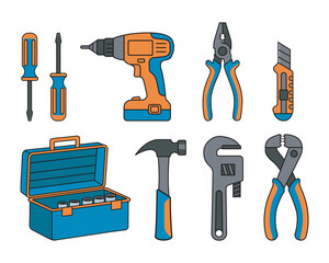 Essential Hand Tools Vector Set Illustration
