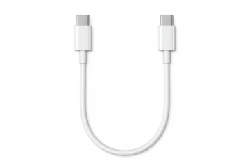 White usb-c cable showing connectors on both ends for fast data transfer and charging, isolated on transparent background