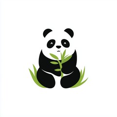 Obraz premium A playful panda eating bamboo in a simple, minimalistic flat vector logo design