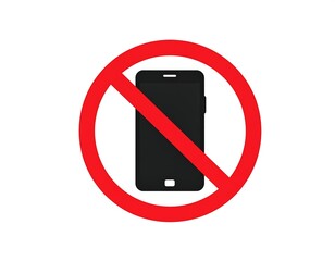 Red circle with diagonal slash, black smartphone graphic