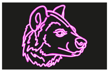Hyena Head in Neon Line Art Style