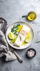 Pan-seared cod fillet with lime and herbs