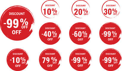 Red discount sale tags with various percentage off offers vector 1