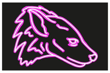 Hyena Head in Neon Line Art Style