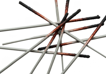Pile of burnt sparklers isolated on transparent background, remnants of a celebration or festive event