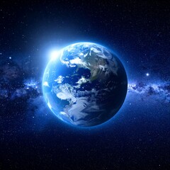 An illuminated view of Earth emerging against the vast cosmic expanse