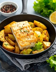 Pan-seared white fish with roasted potatoes