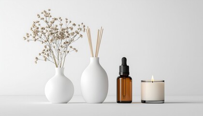 Four home air fresheners, including a diffuser, a scented candle