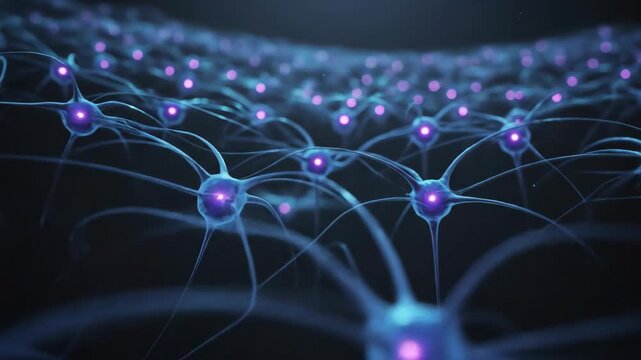 Abstract Digital Representation of Neural Network with Glowing Spheres and Interconnected Lines - Powered by Adobe