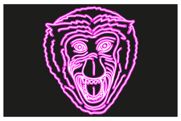 Proboscis Monkey Head in Neon Line Art Style