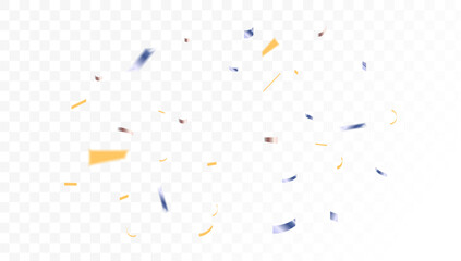 Scattered colorful confetti pieces in blue and yellow on a transparent background, perfect for celebratory designs