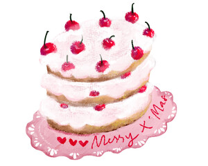 Cream cake with cherry for christmas day