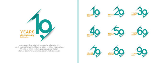 set of anniversary logo style with slash. vector design green and yellow color for celebration