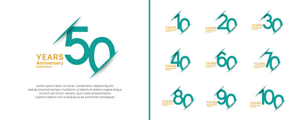 set of anniversary logo style with slash. vector design green and yellow color for celebration