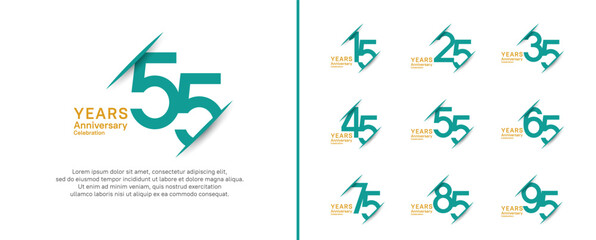 set of anniversary logo style with slash. vector design green and yellow color for celebration