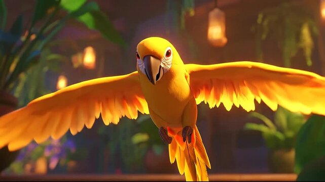 Golden Parrot's Flight A Vibrant Tropical Avian Scene
