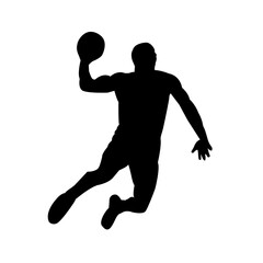 Silhouette of a man playing basketball making a slam dunk shot into the hoop Vector Illustration 