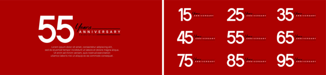 set of anniversary logo style with handwriting. vector design white color for celebration