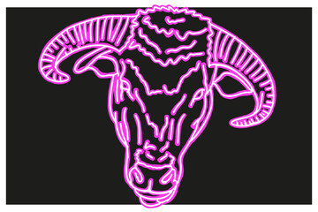 Bull Head in Neon Line Art Style