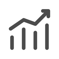 変動しながら右肩上がりに上昇する矢印付きの折れ線グラフと棒グラフ - 増える･乱高下のアイコン素材