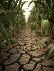 drought on a field with corn closeup