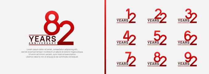 set of anniversary logo style. vector design red color for celebration