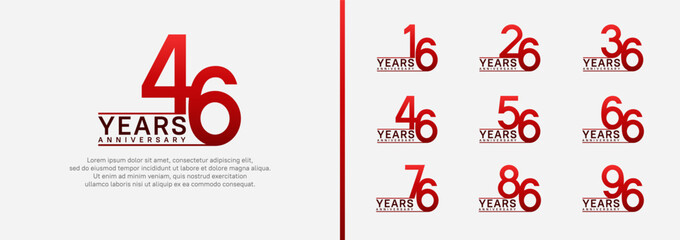 set of anniversary logo style. vector design red color for celebration