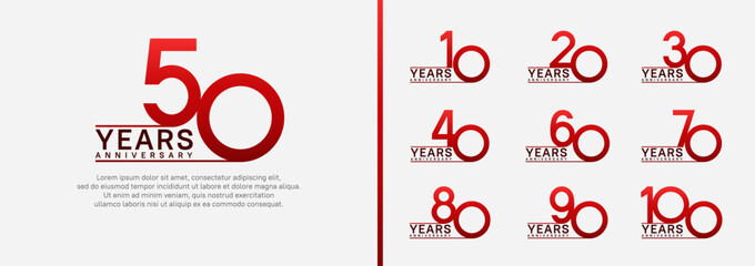 set of anniversary logo style. vector design red color for celebration